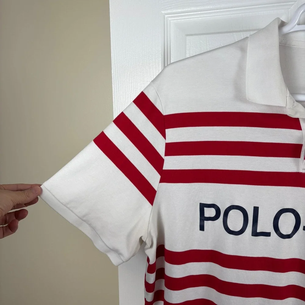 Polo Ralph Lauren Polo Shirt Men's XXL White Red Striped USA Americana Sporty